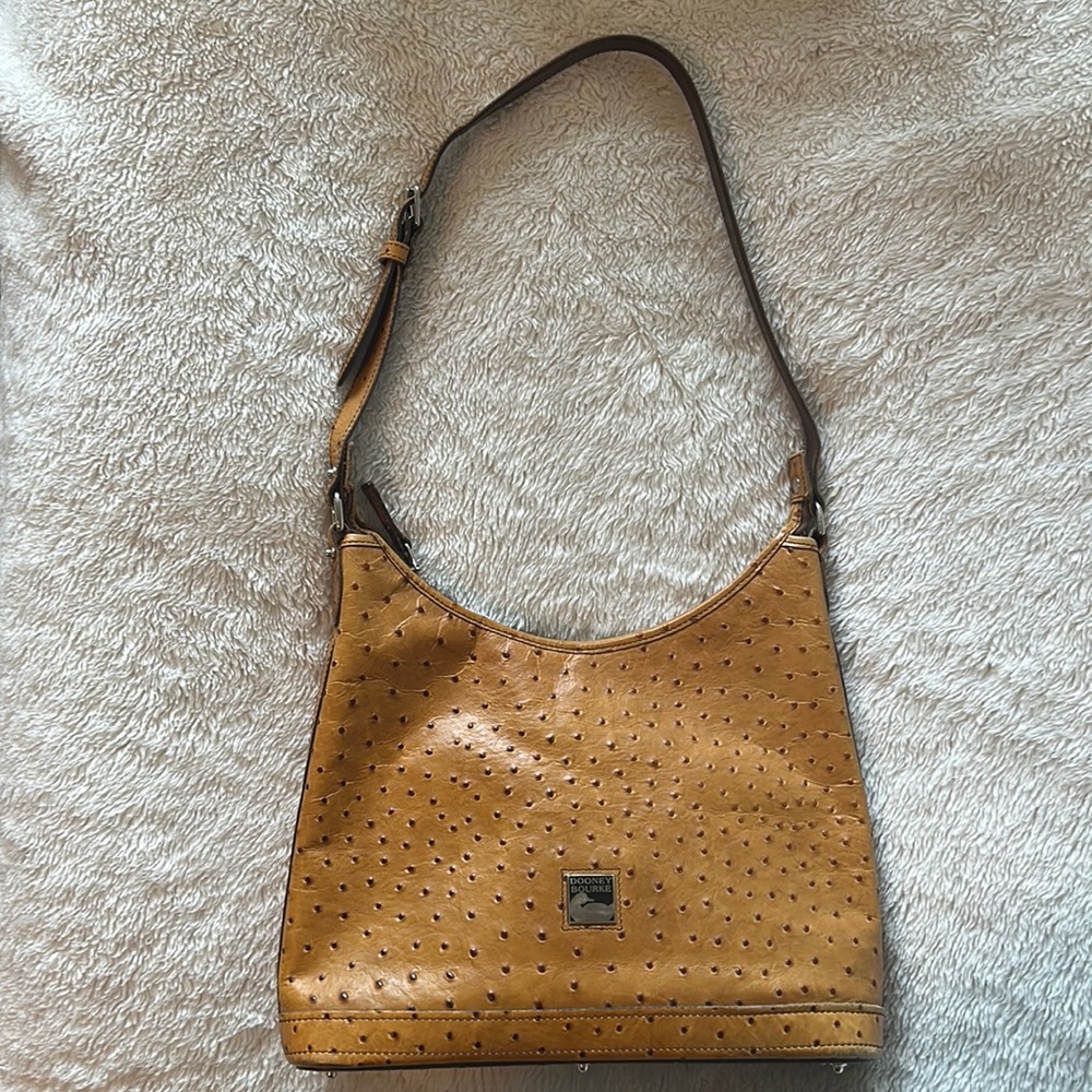 Dooney & Bourke Ostrich Embossed Leather Bucket Shoulder Bag.